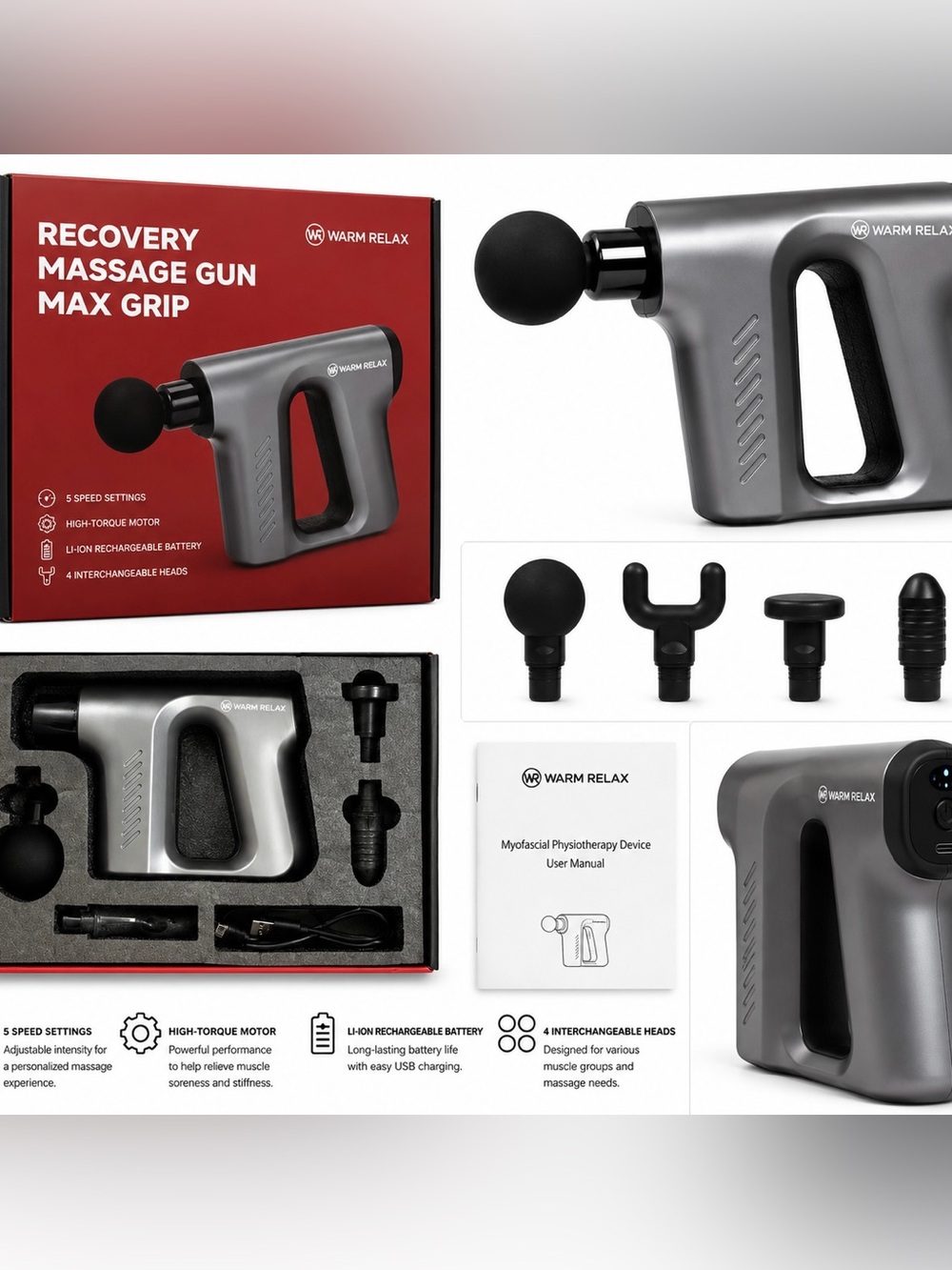 Recovery Massage Gun Max Grip — Metallic Gray